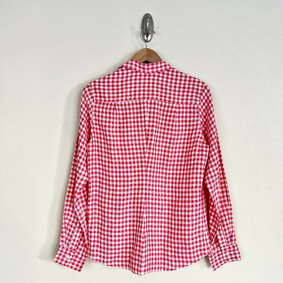 FRANK & EILEEN Barry 100% Linen Button Down Shirt in Hot Pink Check - Picture 6 of 7